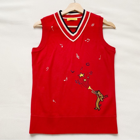 Vintage Preppy Embroidered Music Notes & Dog Sweater Vest - Picture 2 of 8